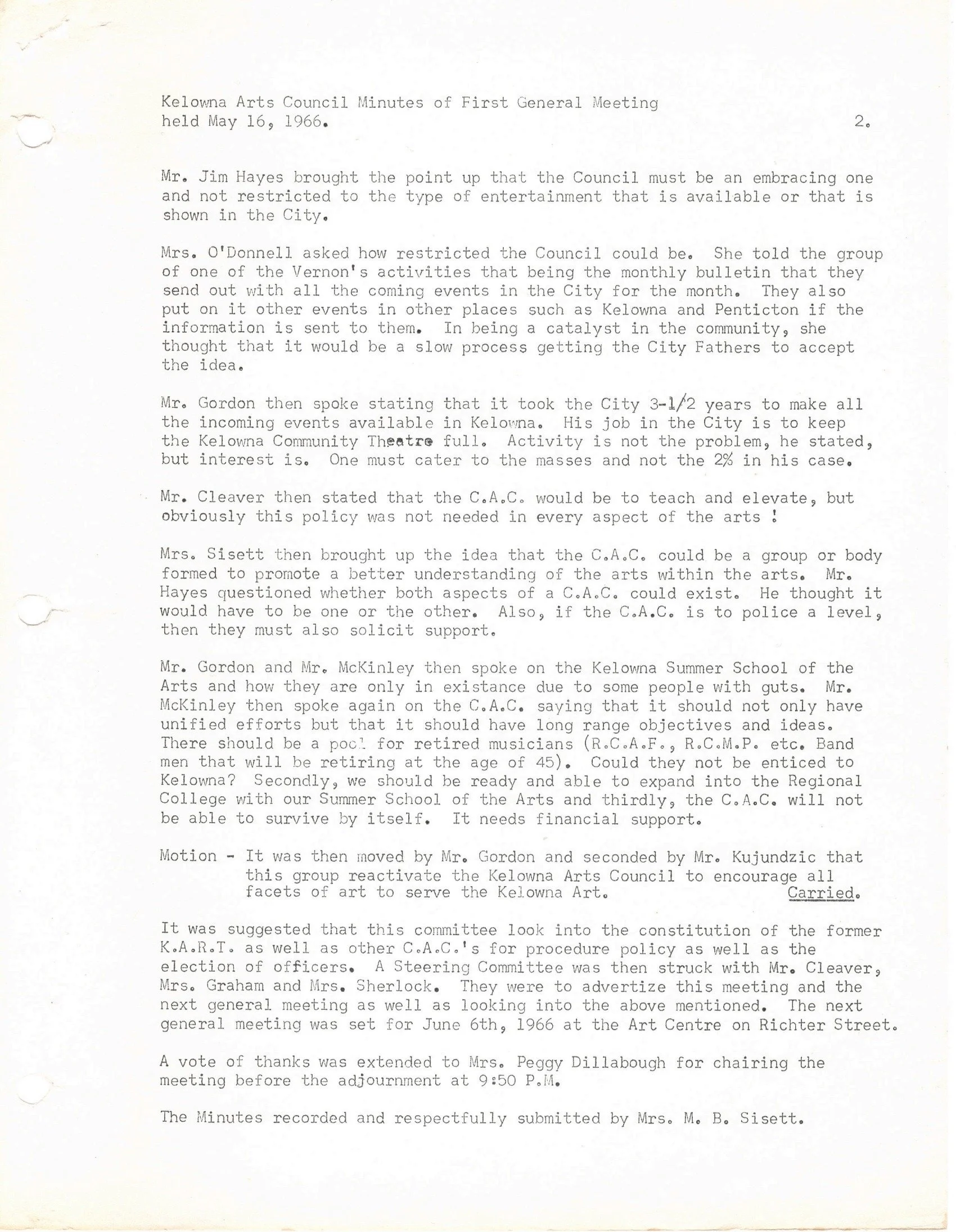 1966 - Minutes of the first general board meeting after the Council reformed (pg2)