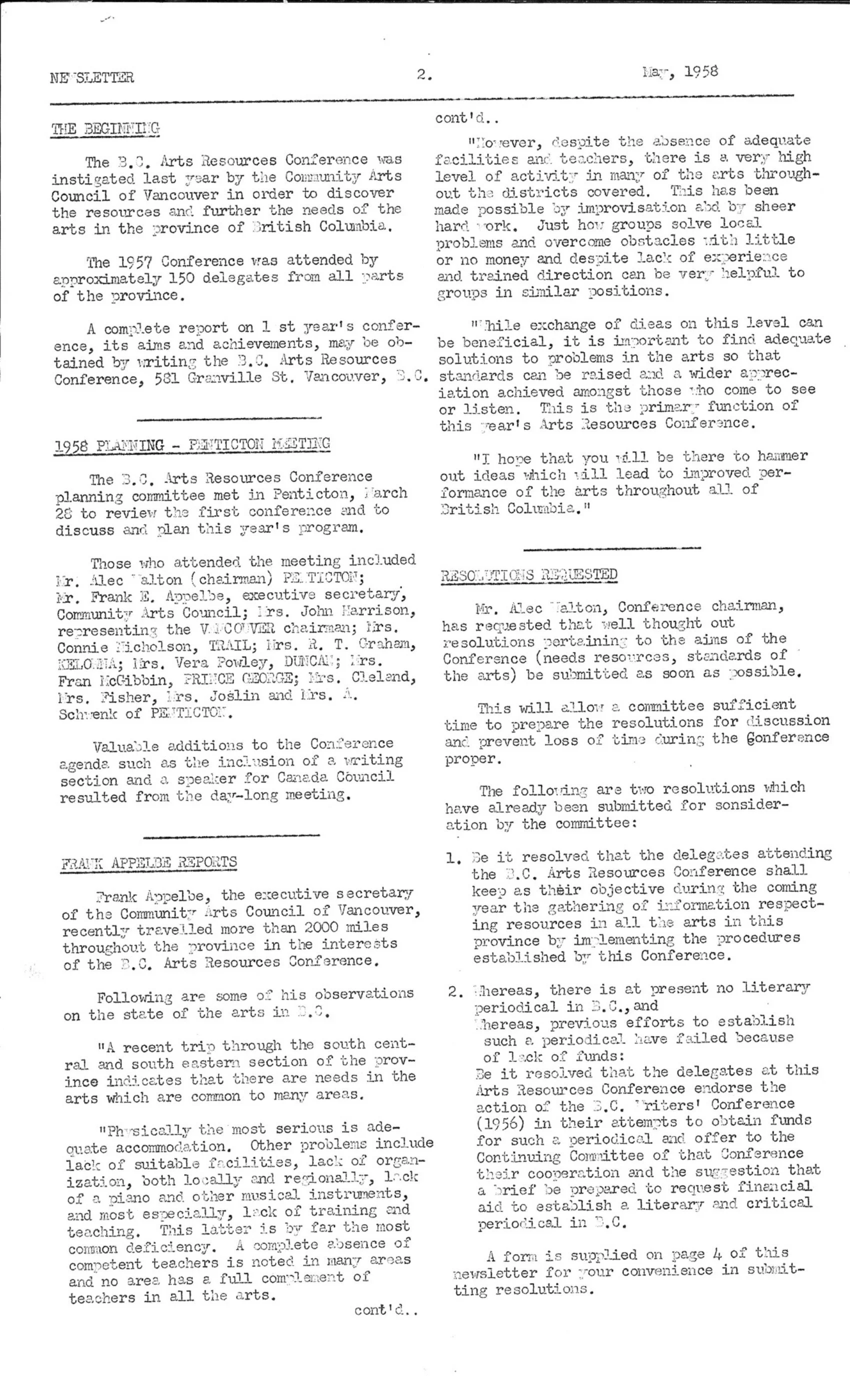 1958 - BC Arts Resource conference (pg2)