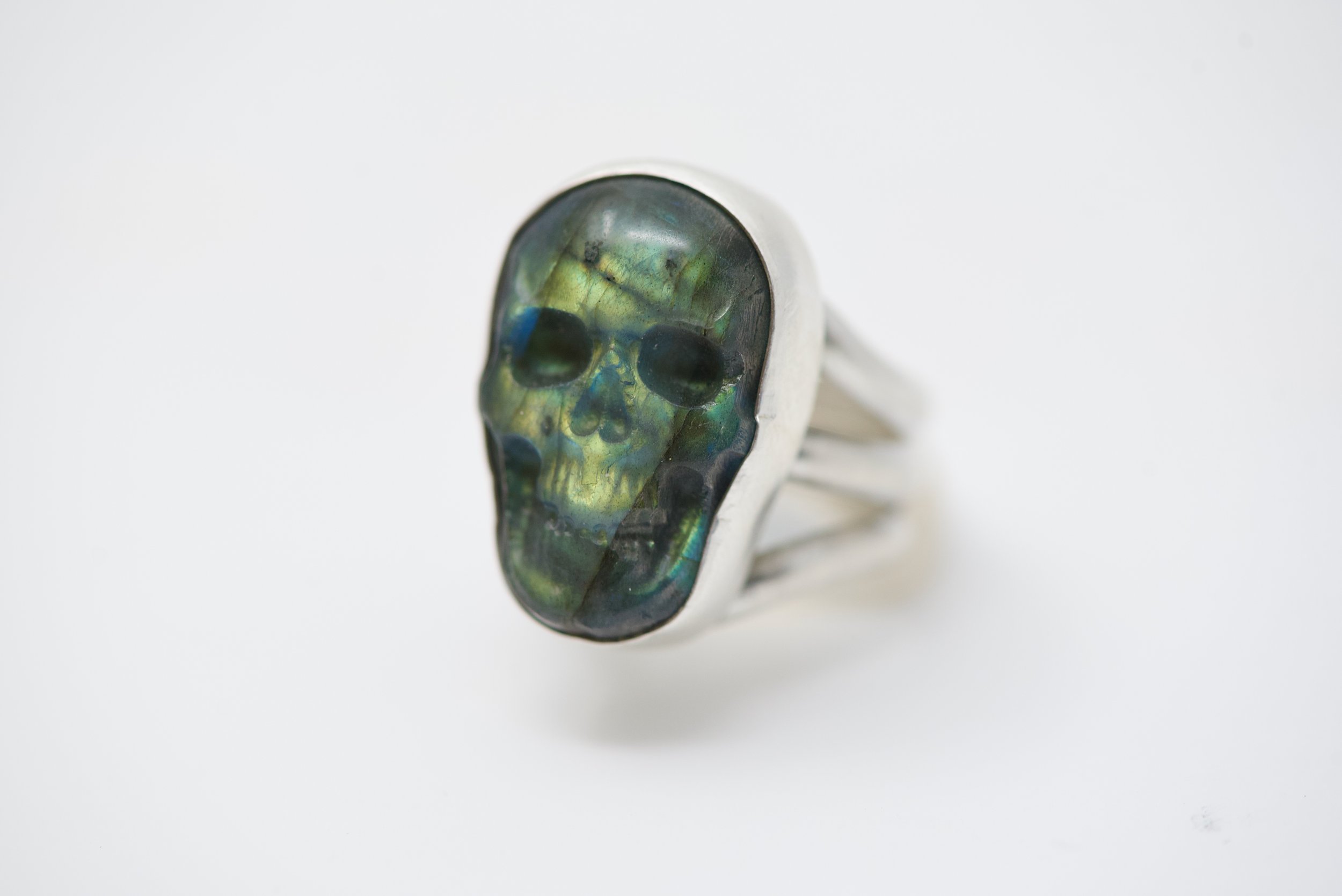 Labradorite Skull Ring (size 8.5)