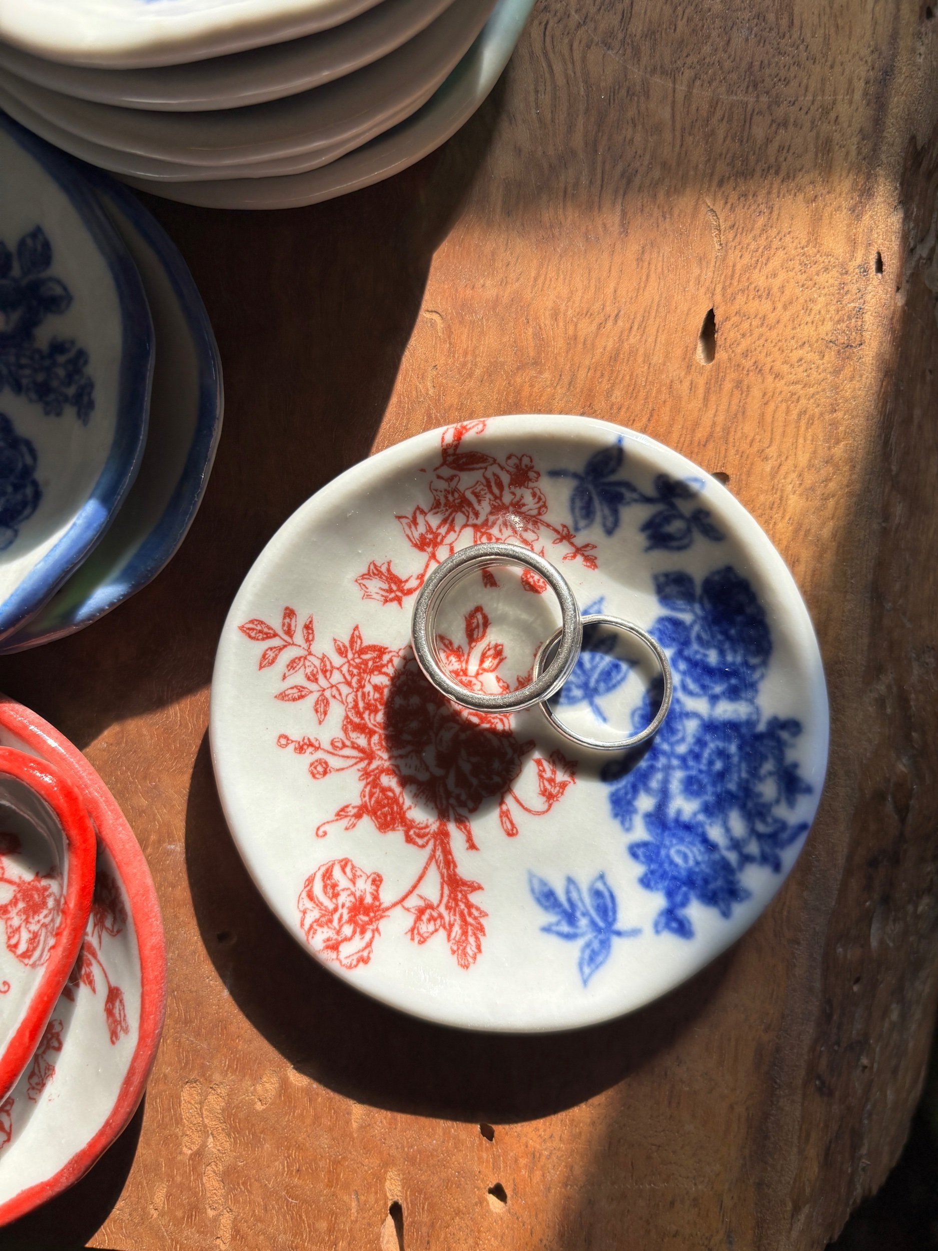 Porcelain Ring Dish (Red & Blue Florals)