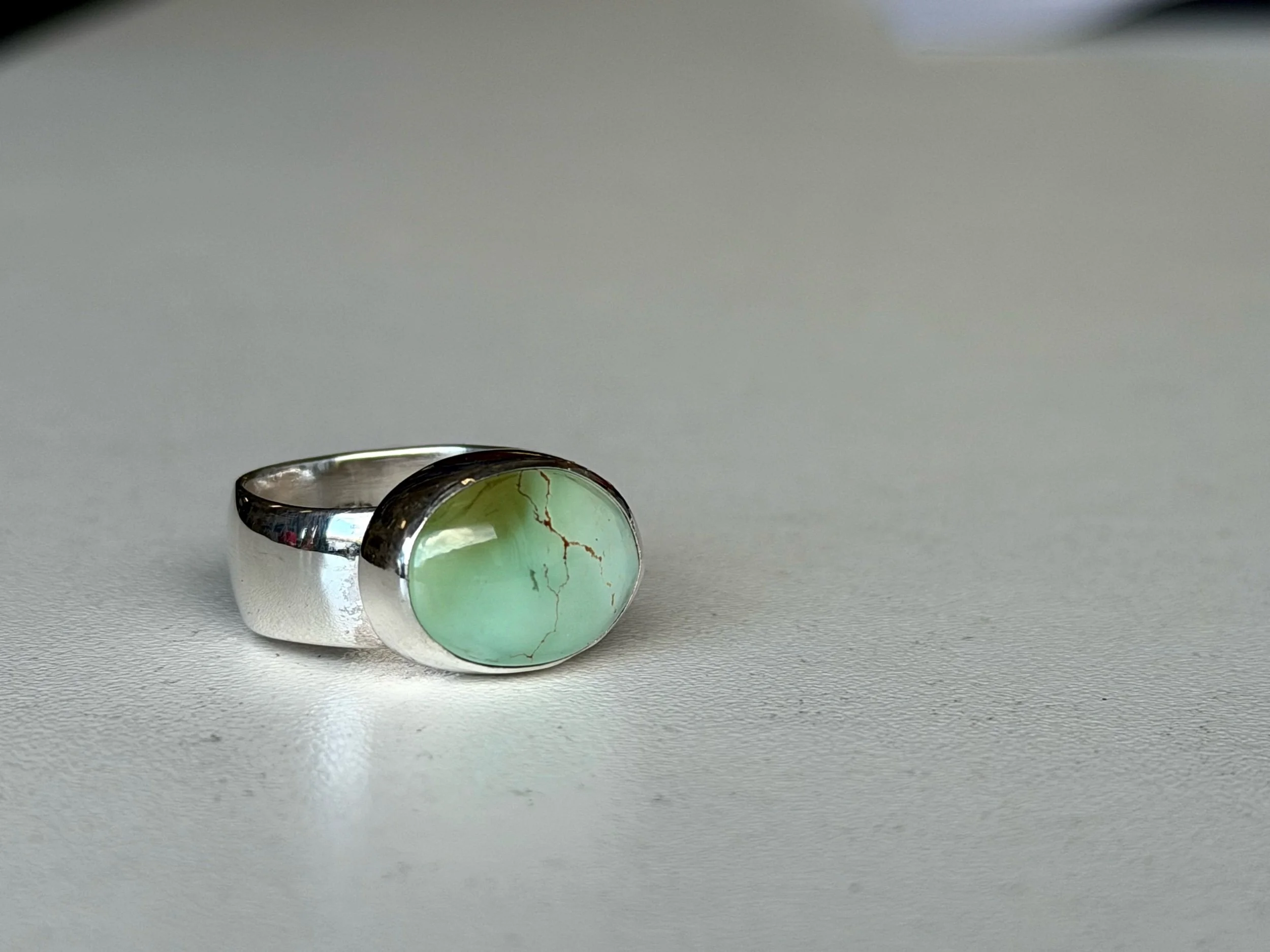 Royston Turquoise Wide Silver Ring (Size 7.5)