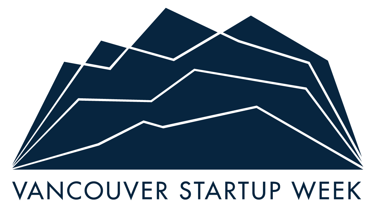 Logo for Vancouver Startup Week featuring stylized mountain peaks in dark blue and black with the text 'Vancouver Startup Week' beneath.