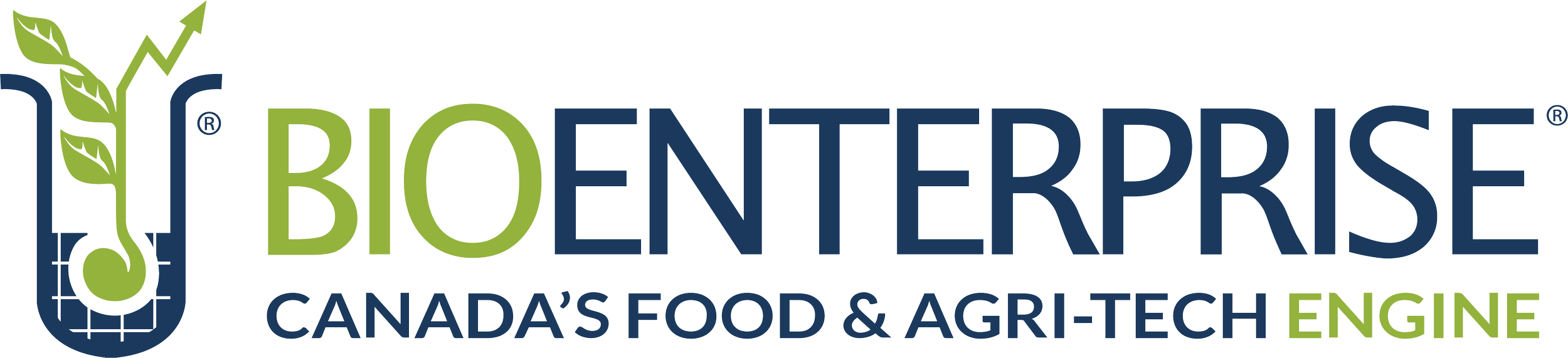 Logo of Bioenterprise Canada Food and Agri-Tech Engine with a stylized test tube and leaf design.