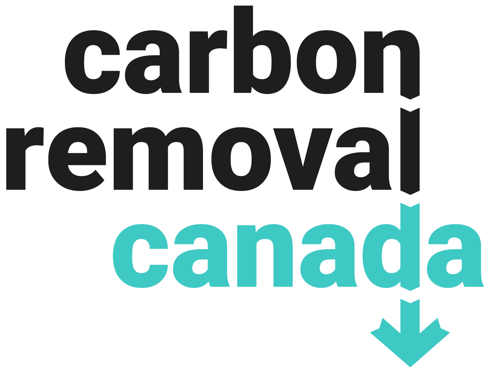 Logo with the words 'carbon,' 'removal,' and 'Canada,' with a downward-pointing arrow.