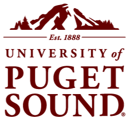 Logo for University of Puget Sound with mountains and trees, established in 1888.