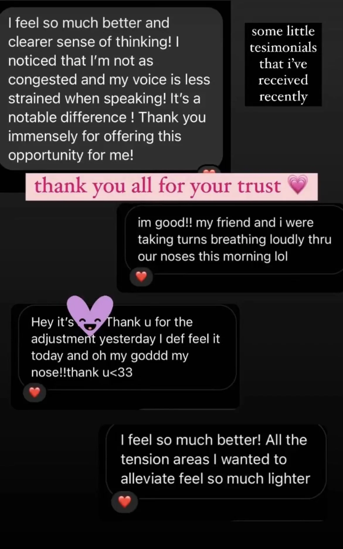 testimonial from Dr.Kasputis's patient explaining how they feel better post adjustment