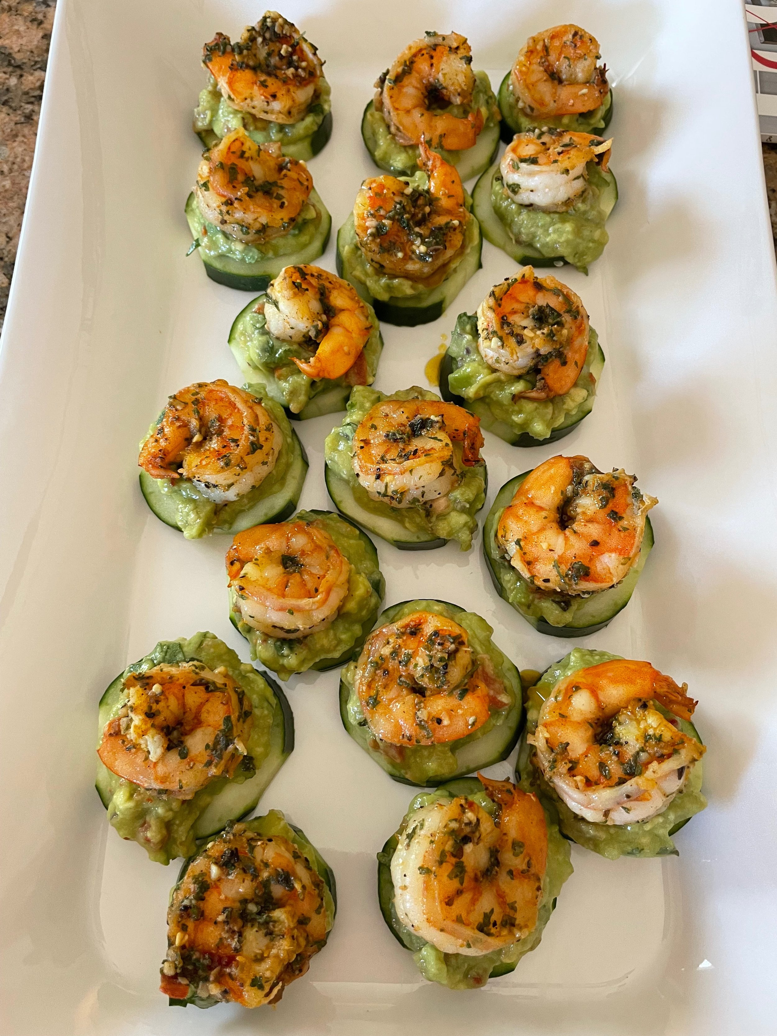 Cajun Shrimp Guacamole on Top of Cucumbers