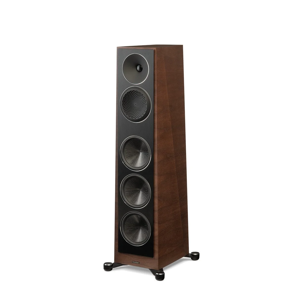 A tall, wooden floor-standing speaker from Paradigm Founder Series