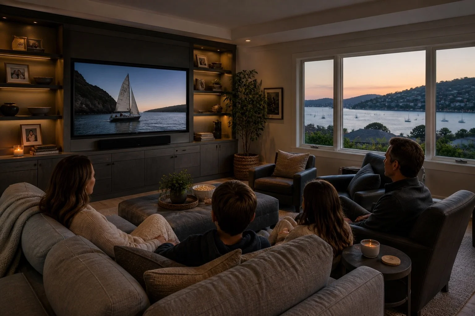 Custom family entertainment room in Marin County