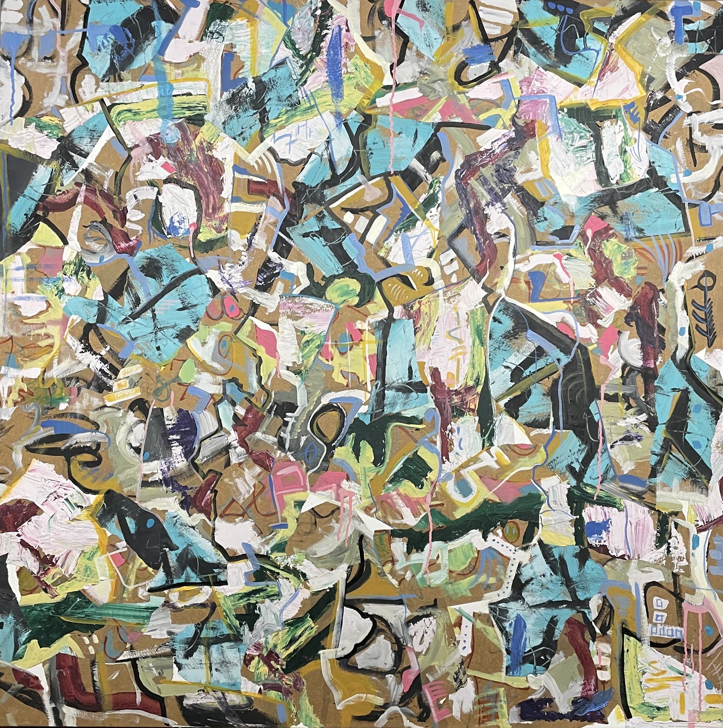 Reservations not Accepted, 2024, acrylic and mixed media on canvas wrapped hardboard - 48 x 48 in.