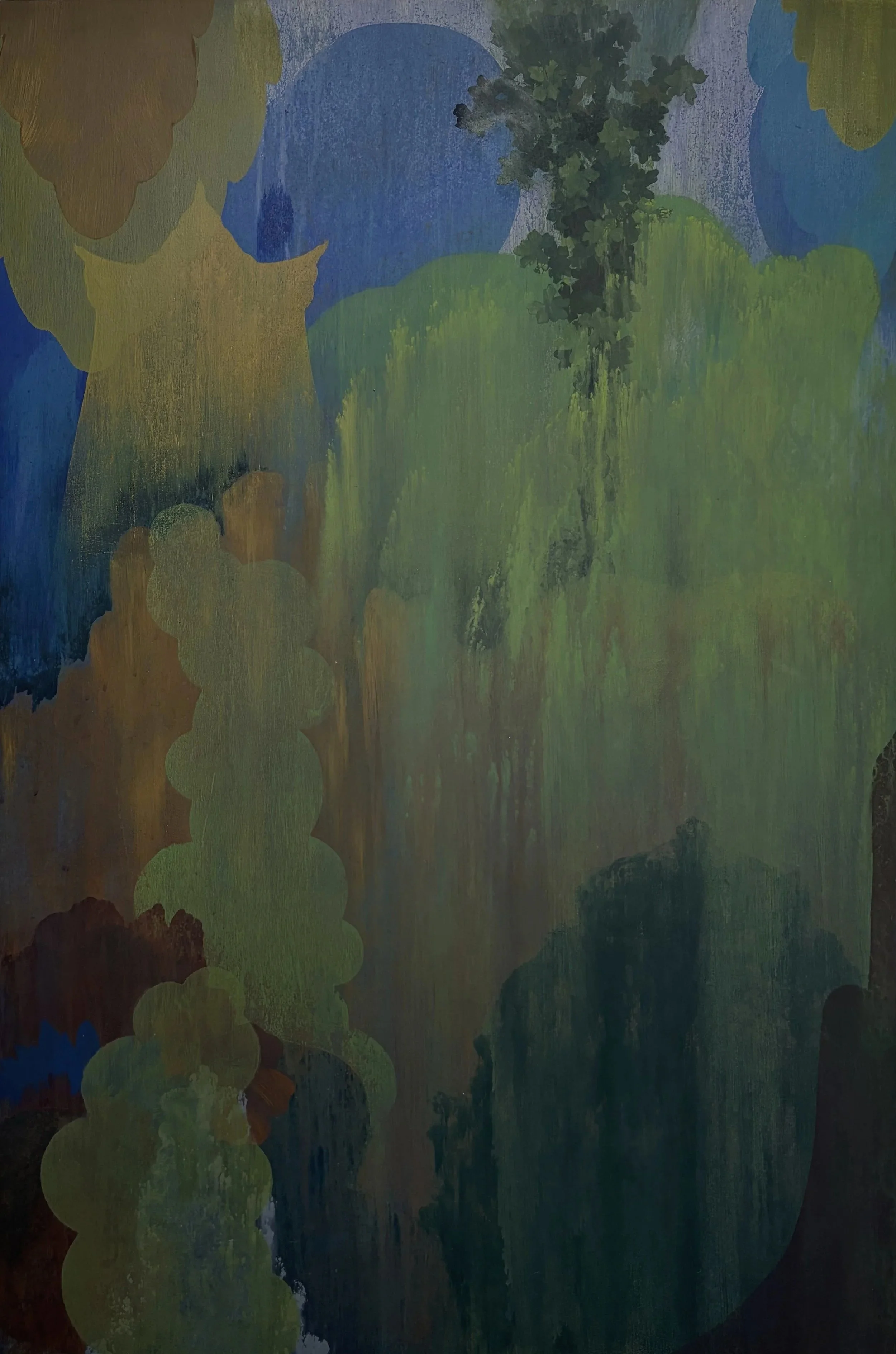 Understanding Hides in Mists, ink on wood panel, 24"x36", 2026