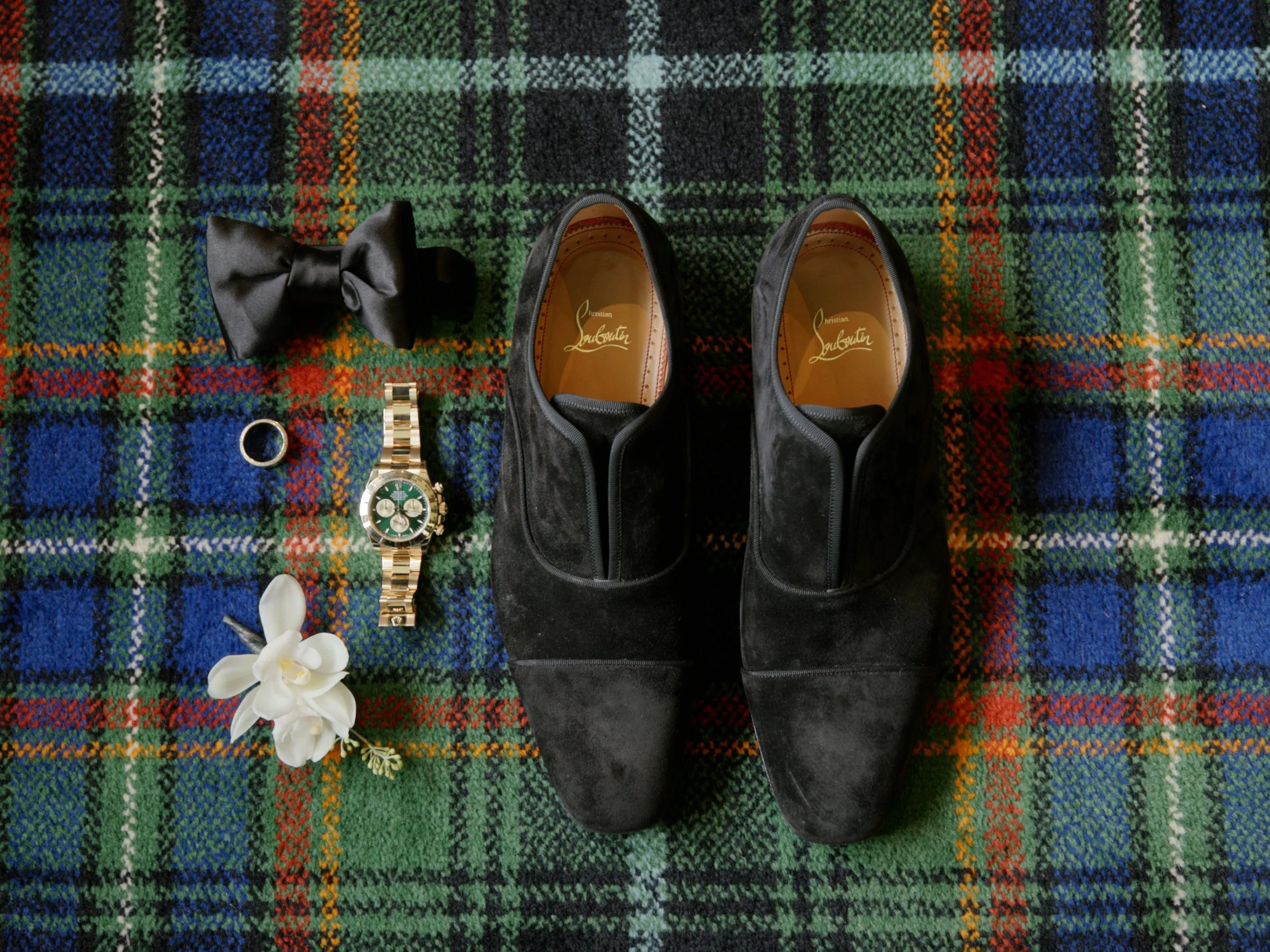 Maison Bolton Wedding. Shot of grooms Christian Louboutin shoes.