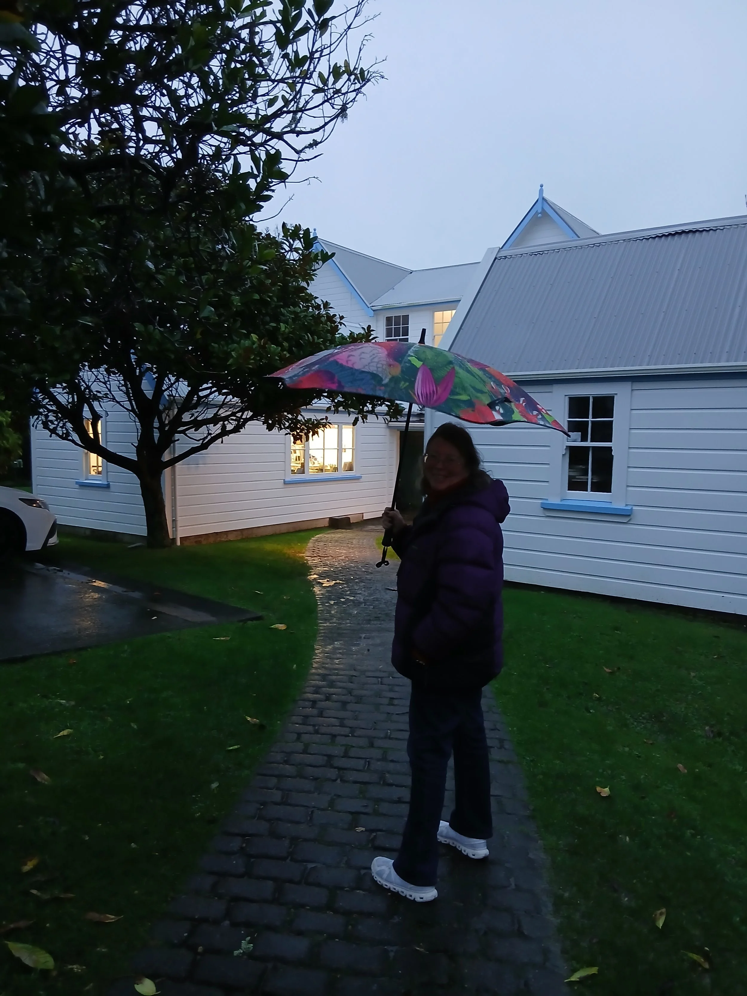 Cassandra (Ruth) Glover outside the home of George and Ellen Cooper at Marsden Collegiate School in Wellington