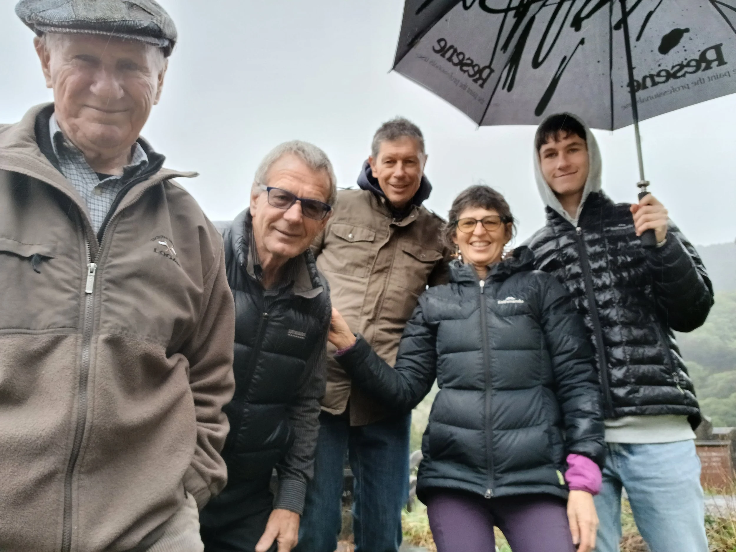 Grave hunting with Arthur (the tour guide) L-R: Arthur Cooper, Dave Milina, Mike Cooper, Barb Cooper Milina, Jacob Cooper