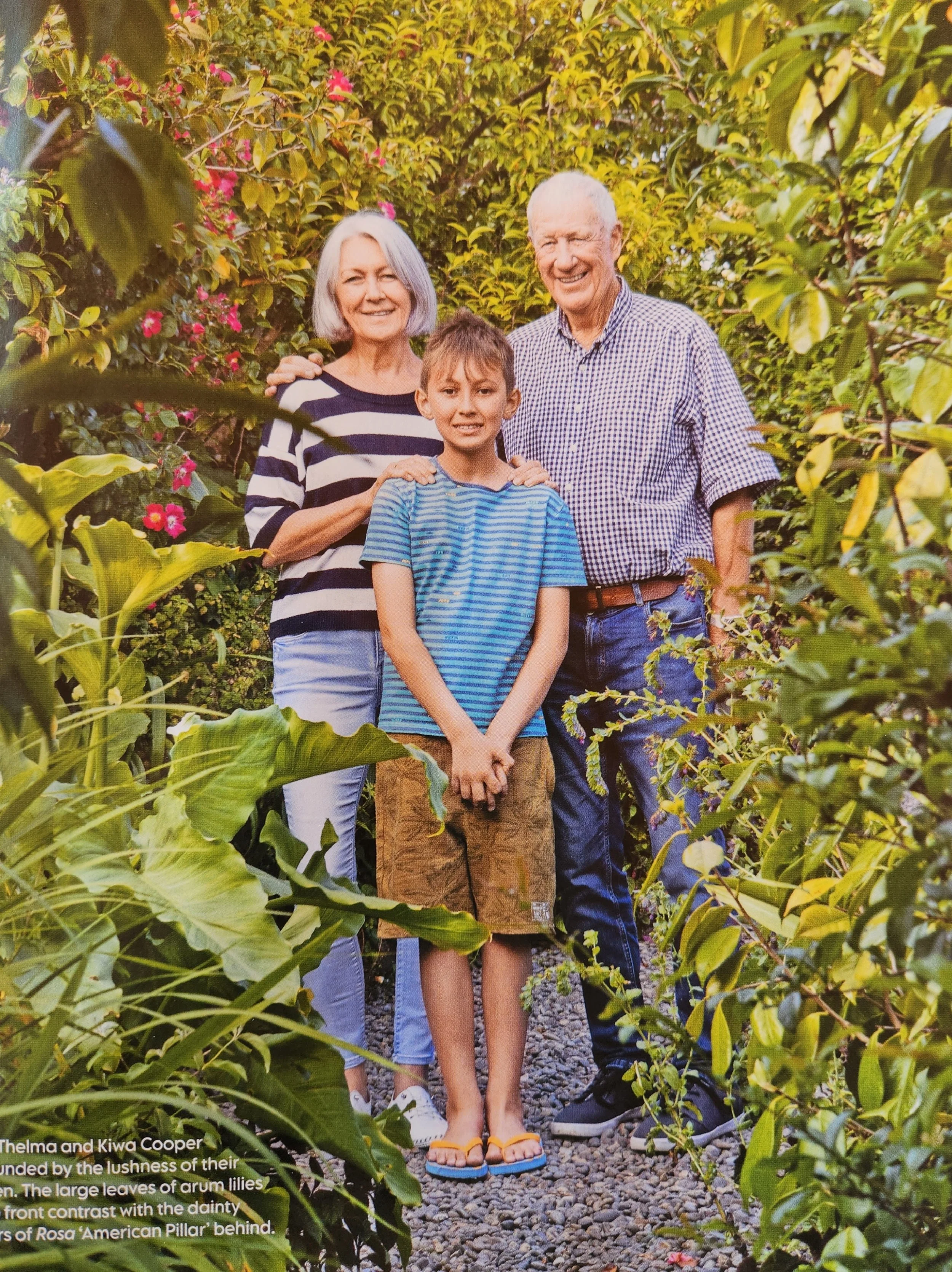 Family photo from NZ Gardener Magazine L-R: Thelma, Nick, front: Kiwa