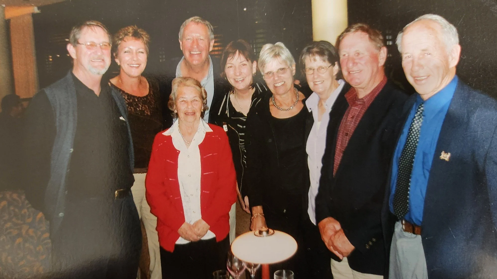 Andys 80th just before Tim died, L-R: Jeremy, Thelma, Nick, Rona, Linda, Mary, Arthur, Tim, Andy in front.