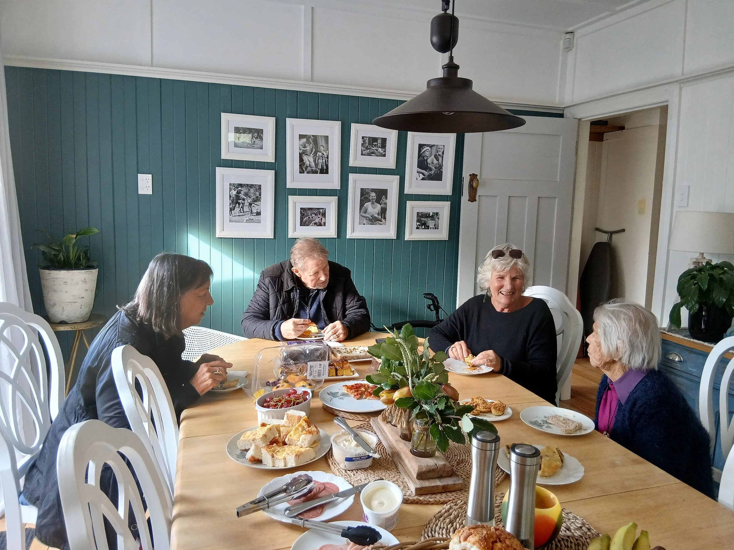 Dining room at Marly's Cottage, L-R: Rona Cooper, Jeremy Cooper, Glynis Cooper, Andy Cooper