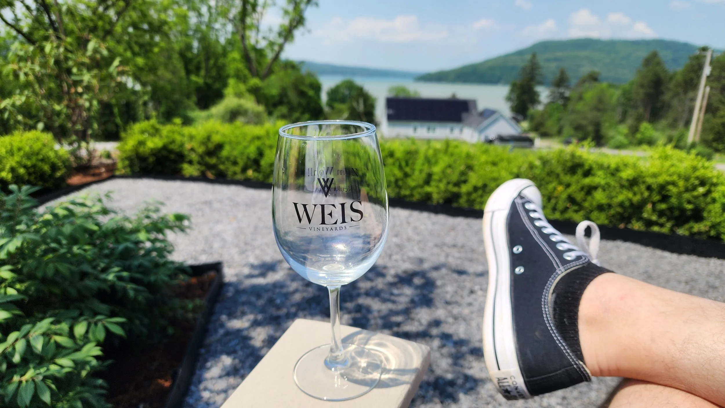 Relaxing on Weis Outdoor Patio Space Enjoying Views o Keuka Lake and Great Wine.