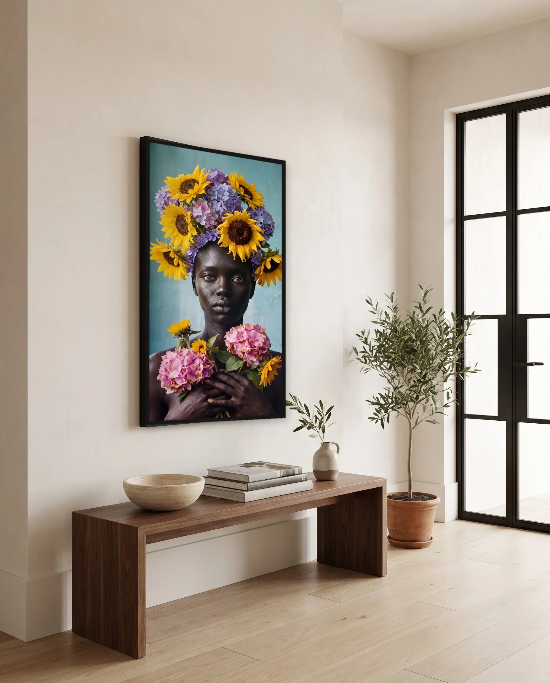Netta, a framed photograph by Jashiro Dean, hanging in a room at home
