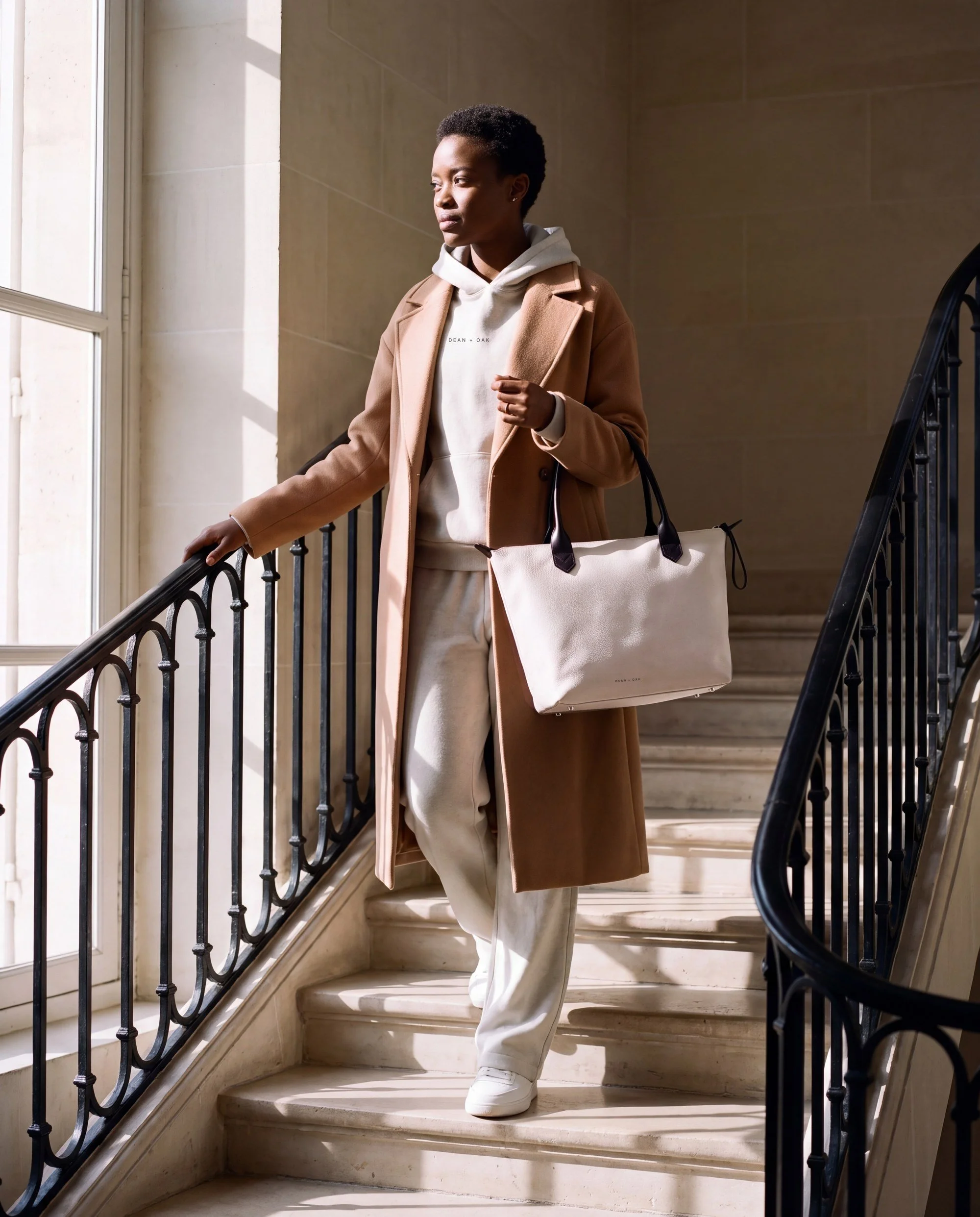 The Dean + Oak Tote in White pebbled Nappa leather