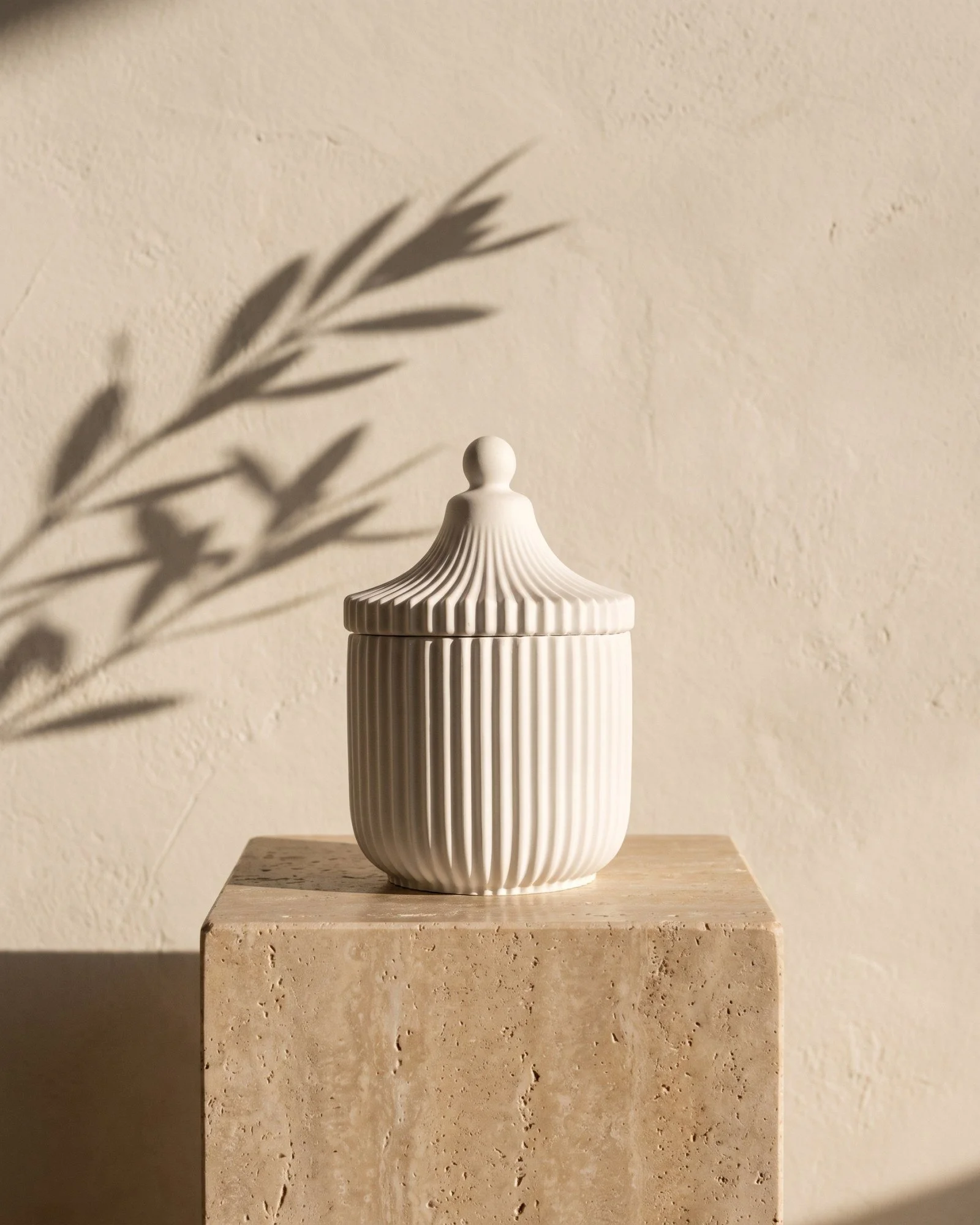 Dean + Oak Belaire Candle in Marble, in morning light