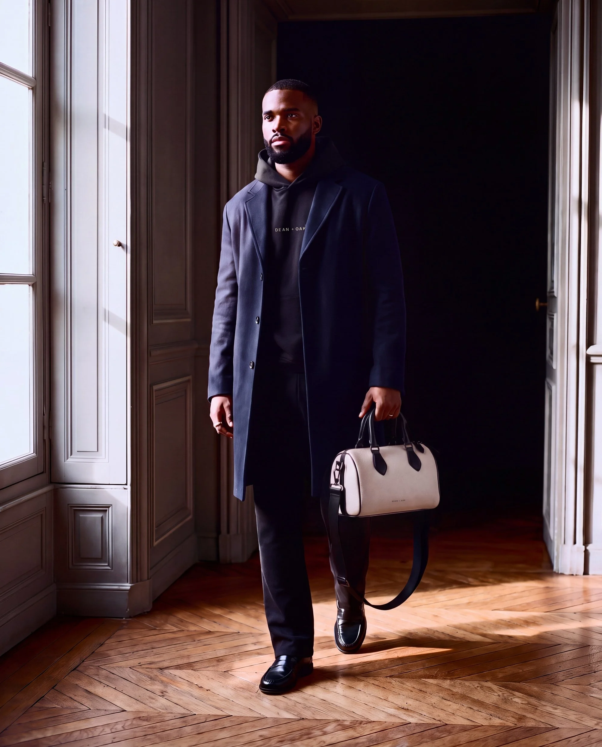 The Dean + Oak Duffle in Oat Gray Nappa leather