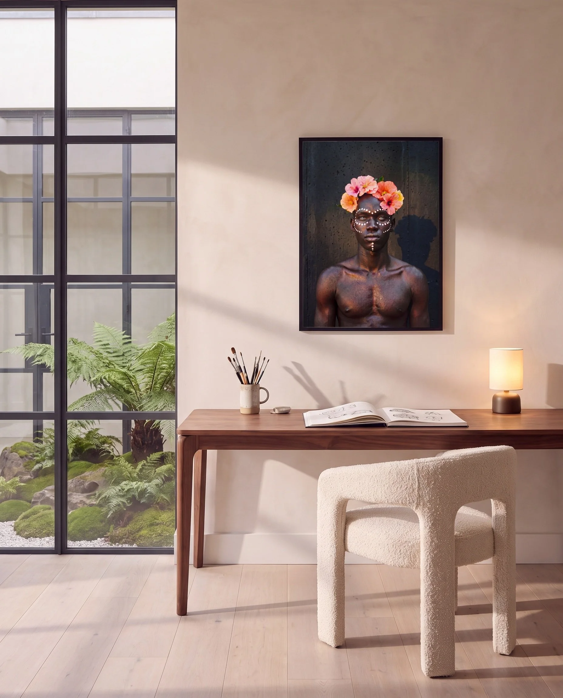 The Urban Warrior, a framed photograph by Jashiro Dean, hanging in a room at home