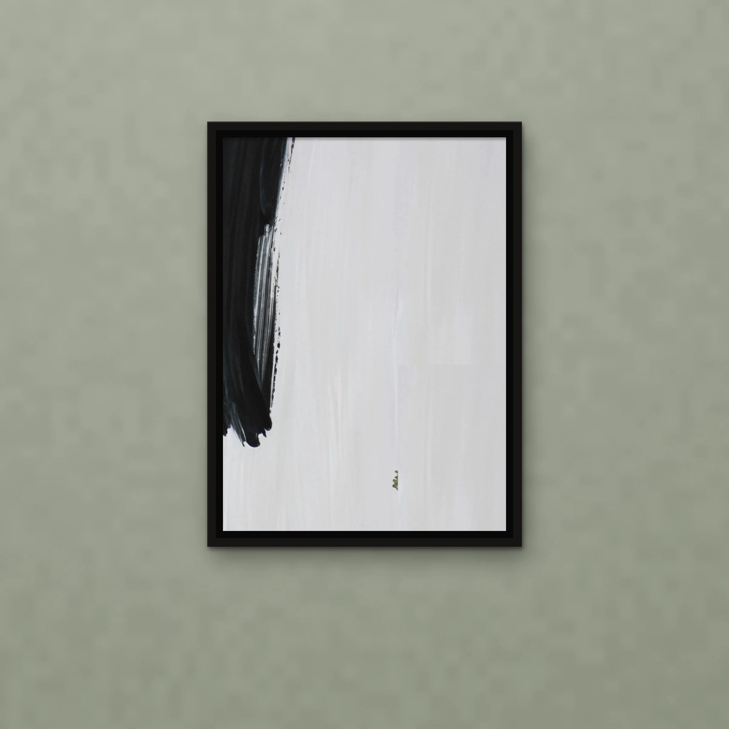 Zen, black-on-white canvas art by Jashiro Dean in a floating frame, hanging in a room at home
