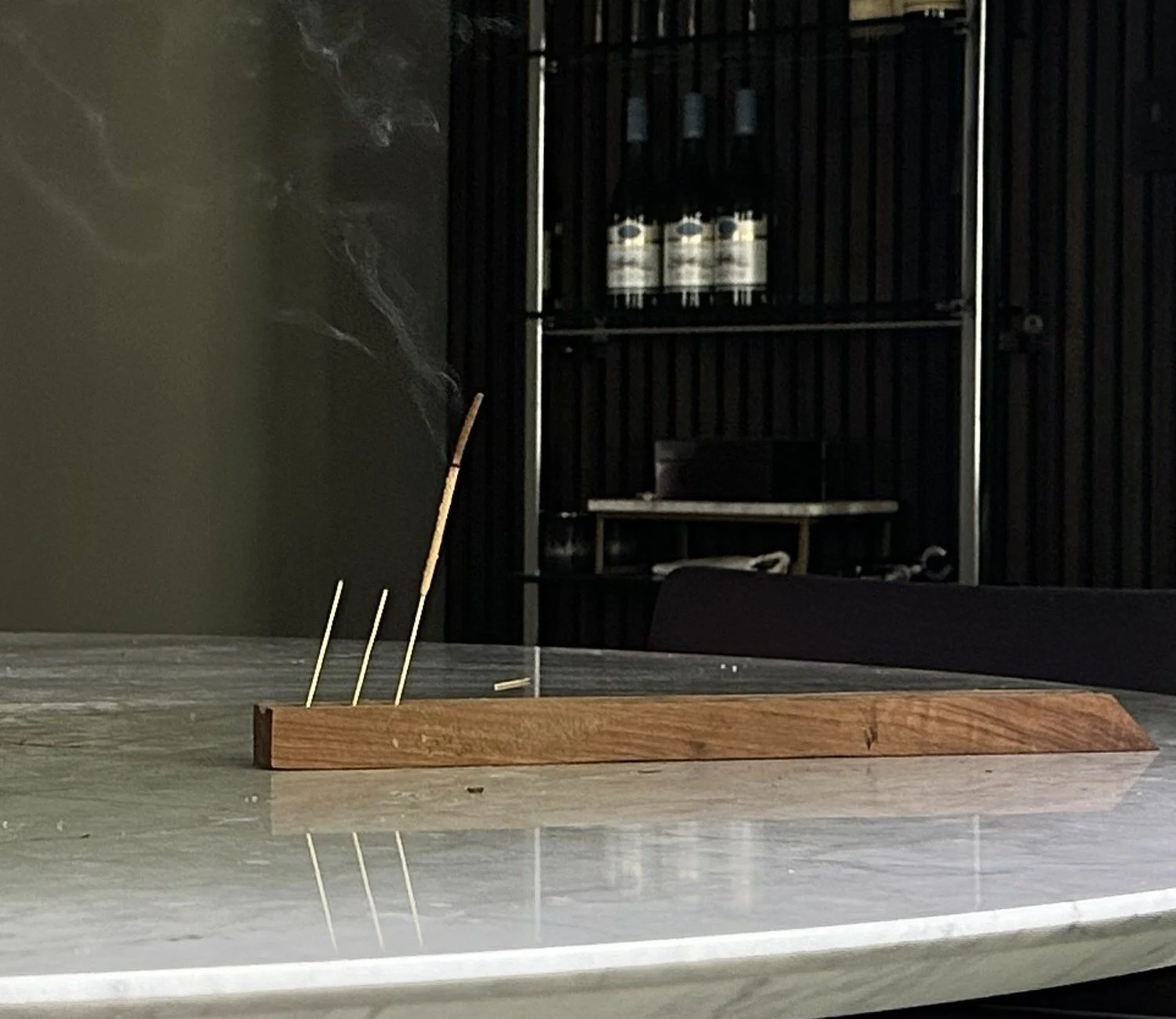 Dean + Oak Incense Trio + Walnut Burner, with incense burning
