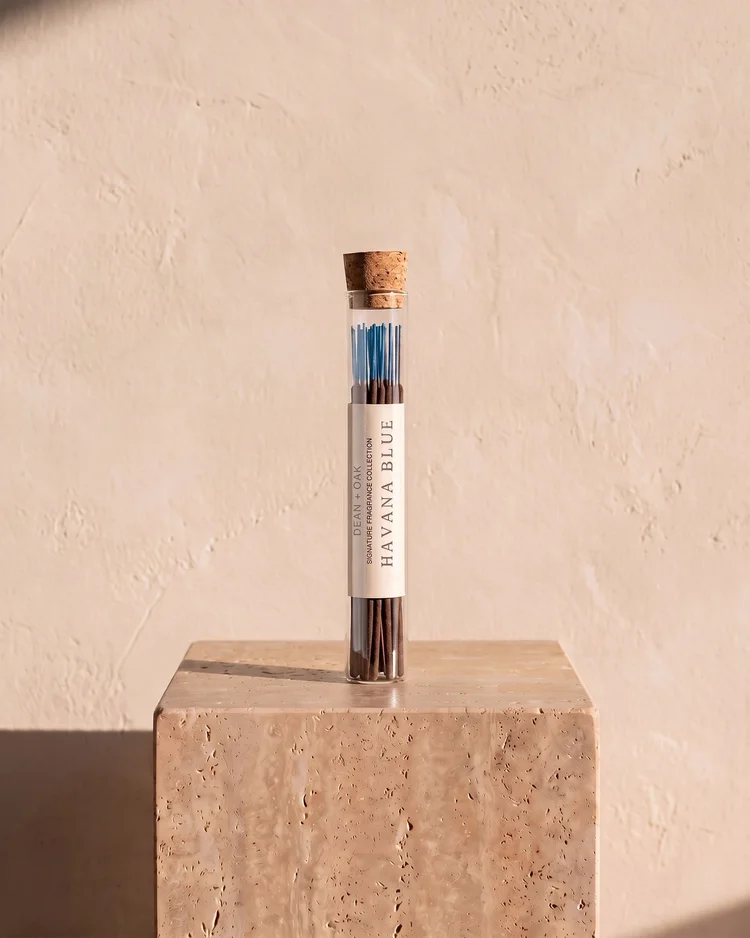 Havana Blue incense in a corked glass tube