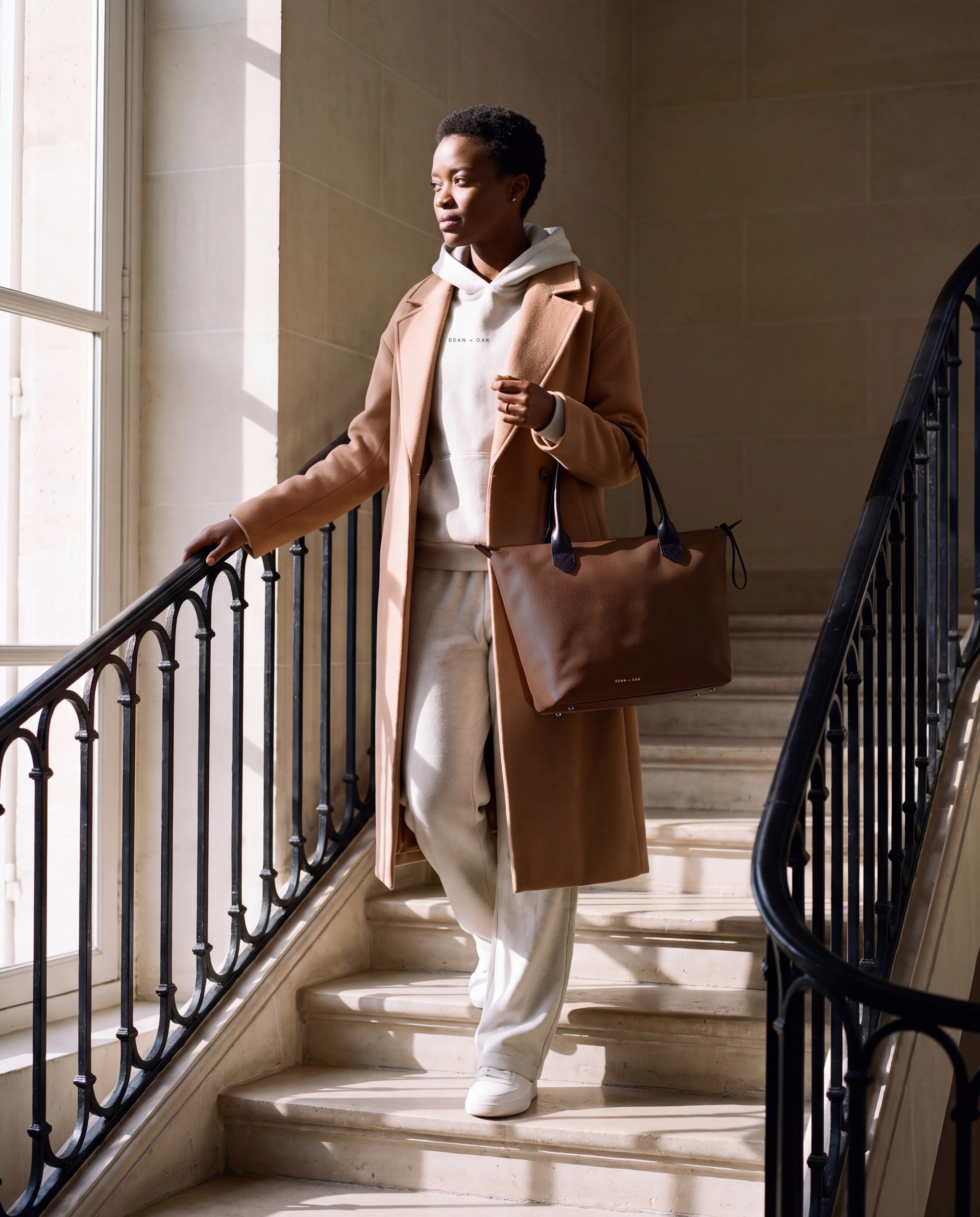 The Dean + Oak Tote in Brown pebbled Nappa leather