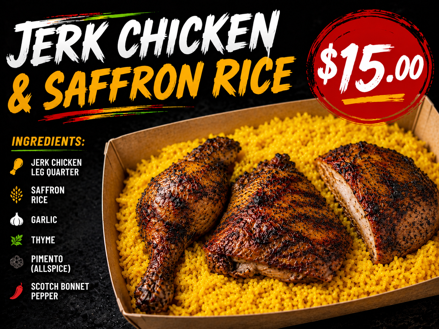 Jerk Chicken and Saffron Rice