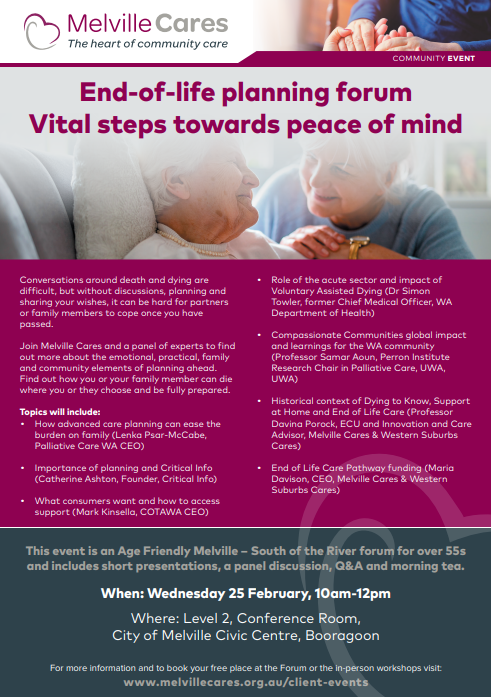End-of-Life planning forum - Vital steps towards peace of mind