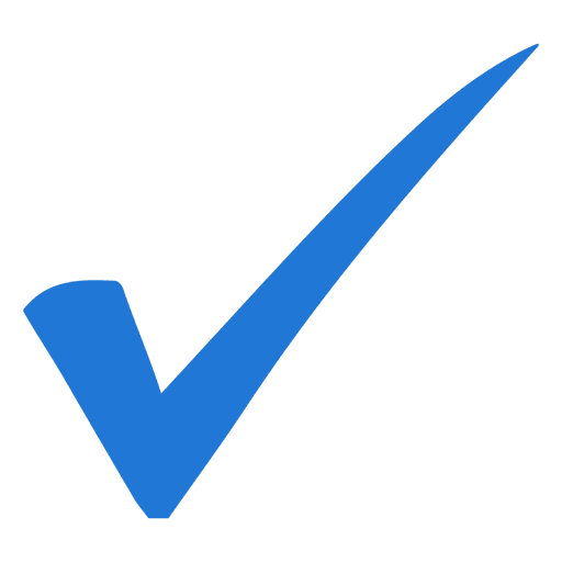 Blue checkmark symbol.