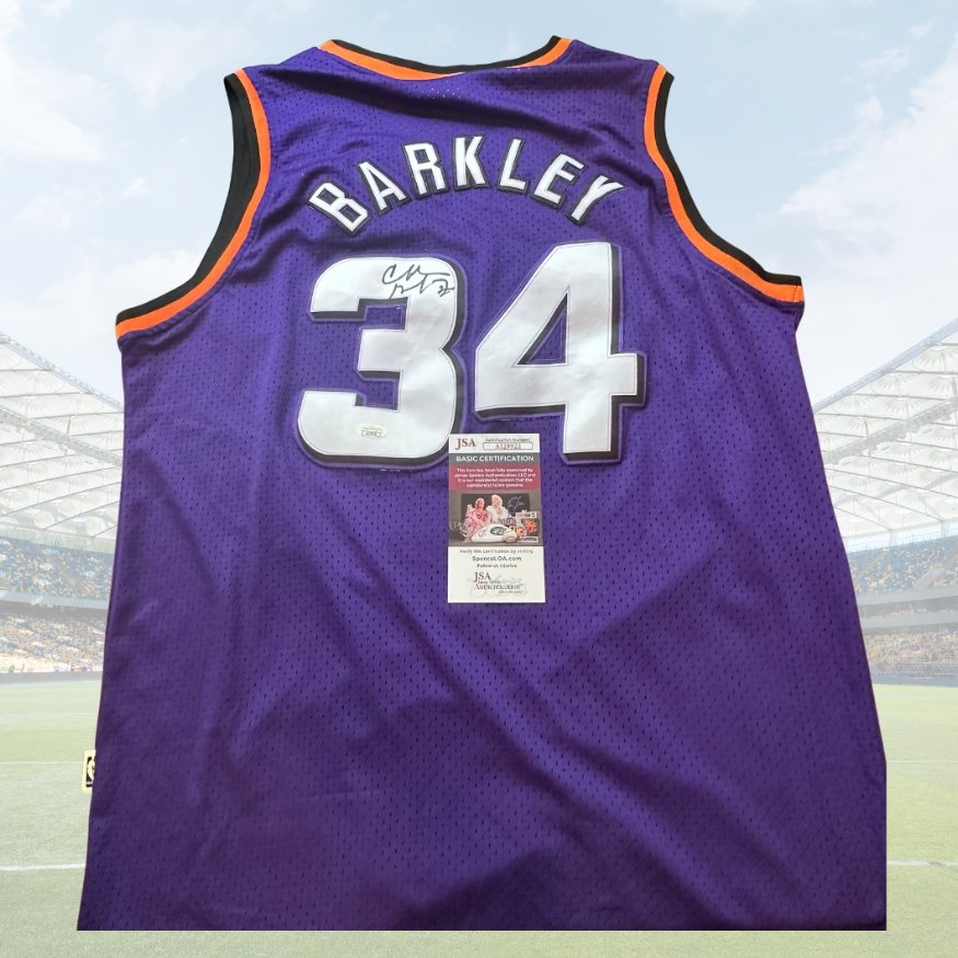 Charles Barkley Autographed Phoenix Suns Custom Jersey JSA COA right off the field.jpeg