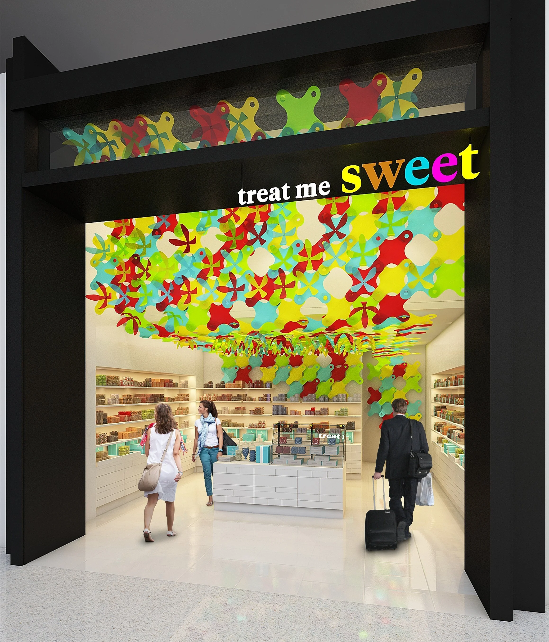 High-visibility storefront design with integrated signage and wide entry thresholds to maximize passenger footfall.