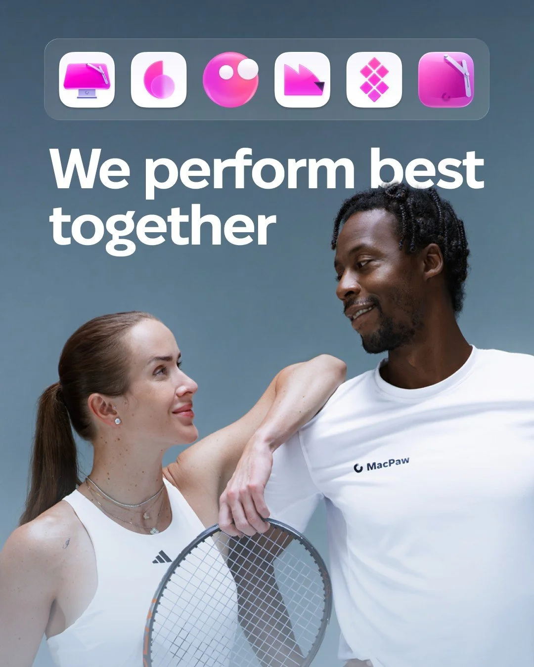 Setapp by MacPaw key visual with Gaël Monfils and Elina Svitolina