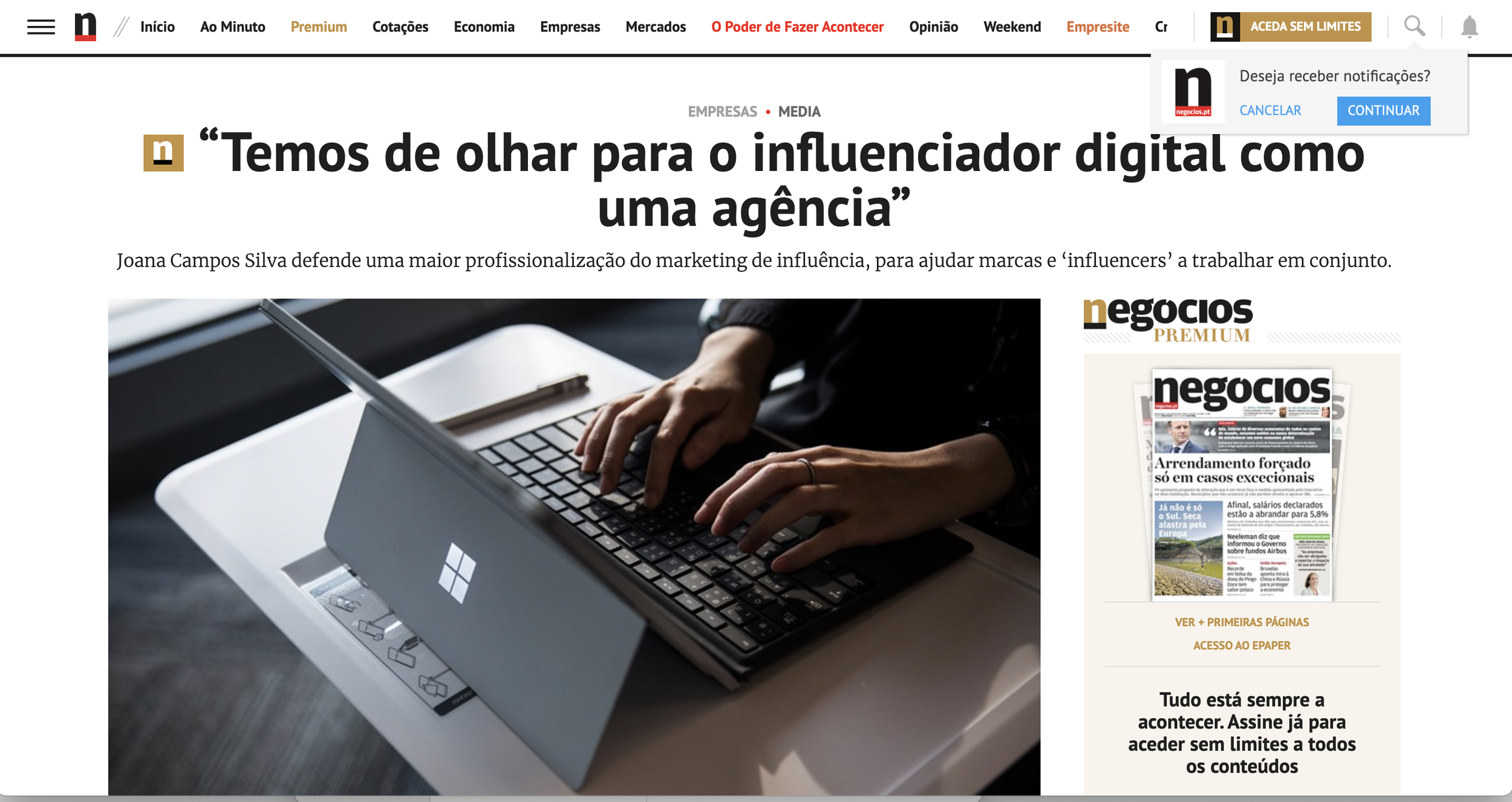 Marketing de Influência . JORNAL DE NEGÓCIOS