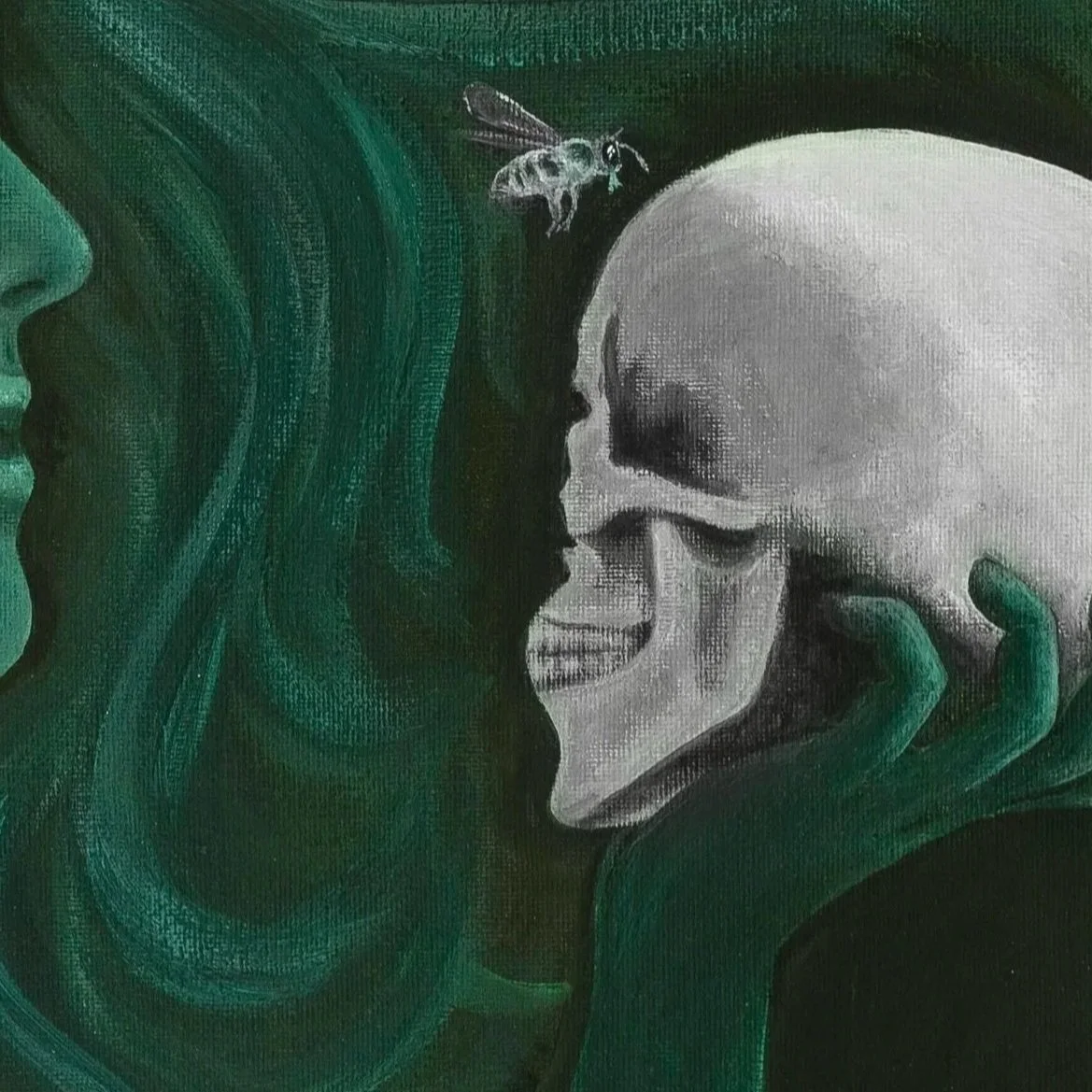 To See by Astrid Ravendahl. Looking into the future- Bee and skull.