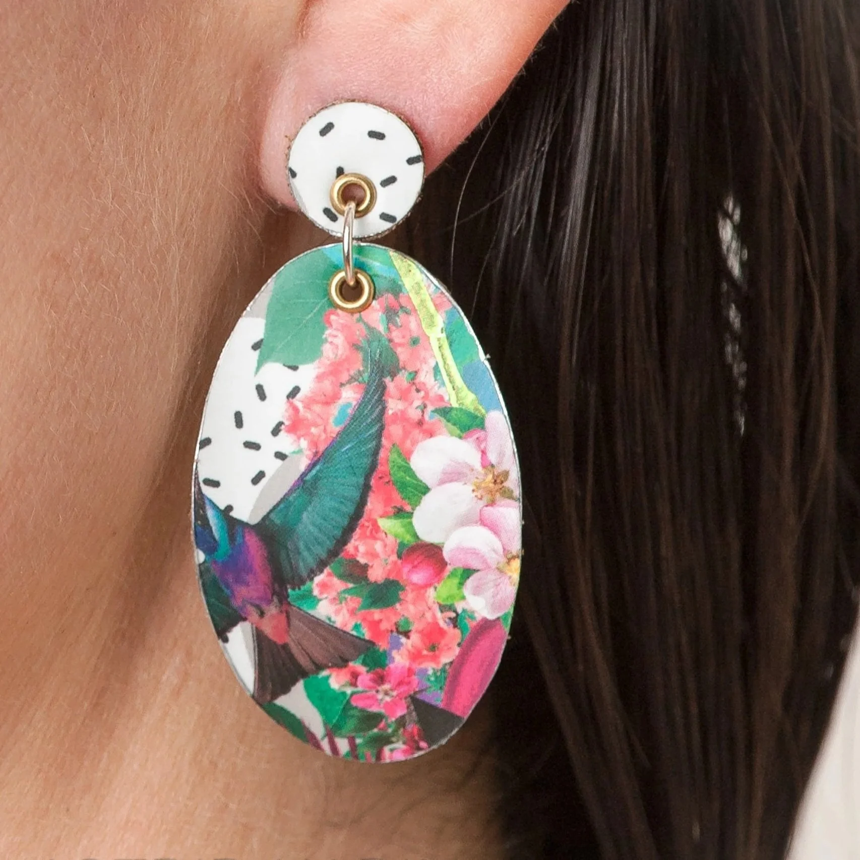 Upcycled hummingbird earrings by Astrid