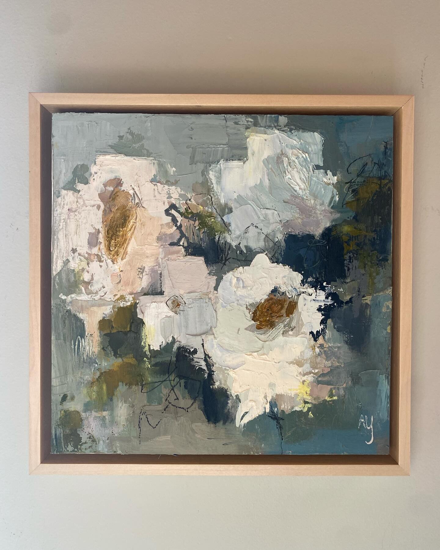Perfect last minute gift! &ldquo;Shades of White&rdquo; 10 x 10 Oil on Panel framed in a natural maple floater. DM me for more info or check out my website! Perfect for the texture lover in your life. 
.
.
.
#oilpainting #abstractfloral #njartist #na