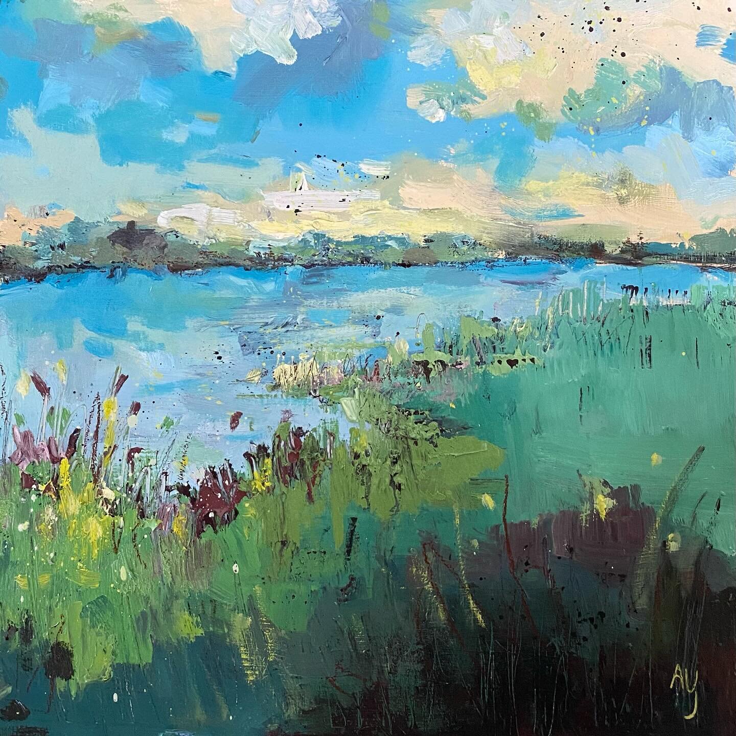 More ponds! Here is &ldquo;Maxcy Pond&rdquo; 12x12 oil on panel. You can see the original picture with my kids fishing in it. Wishing we were fishing right about now. Available on my website - link in bio. 
.
.
#oilpainting #landscapepainting #nantuc