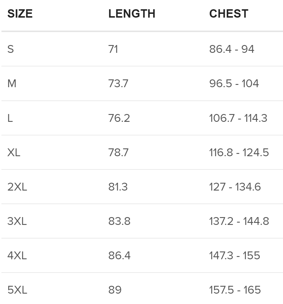 Men's Classic Tee Size Chart — Ellin Park