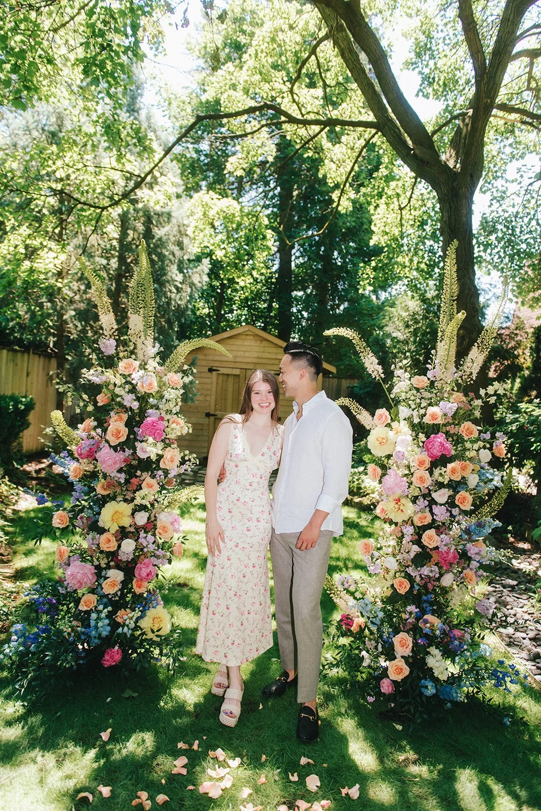 toronto backyard proposal flowers and decor