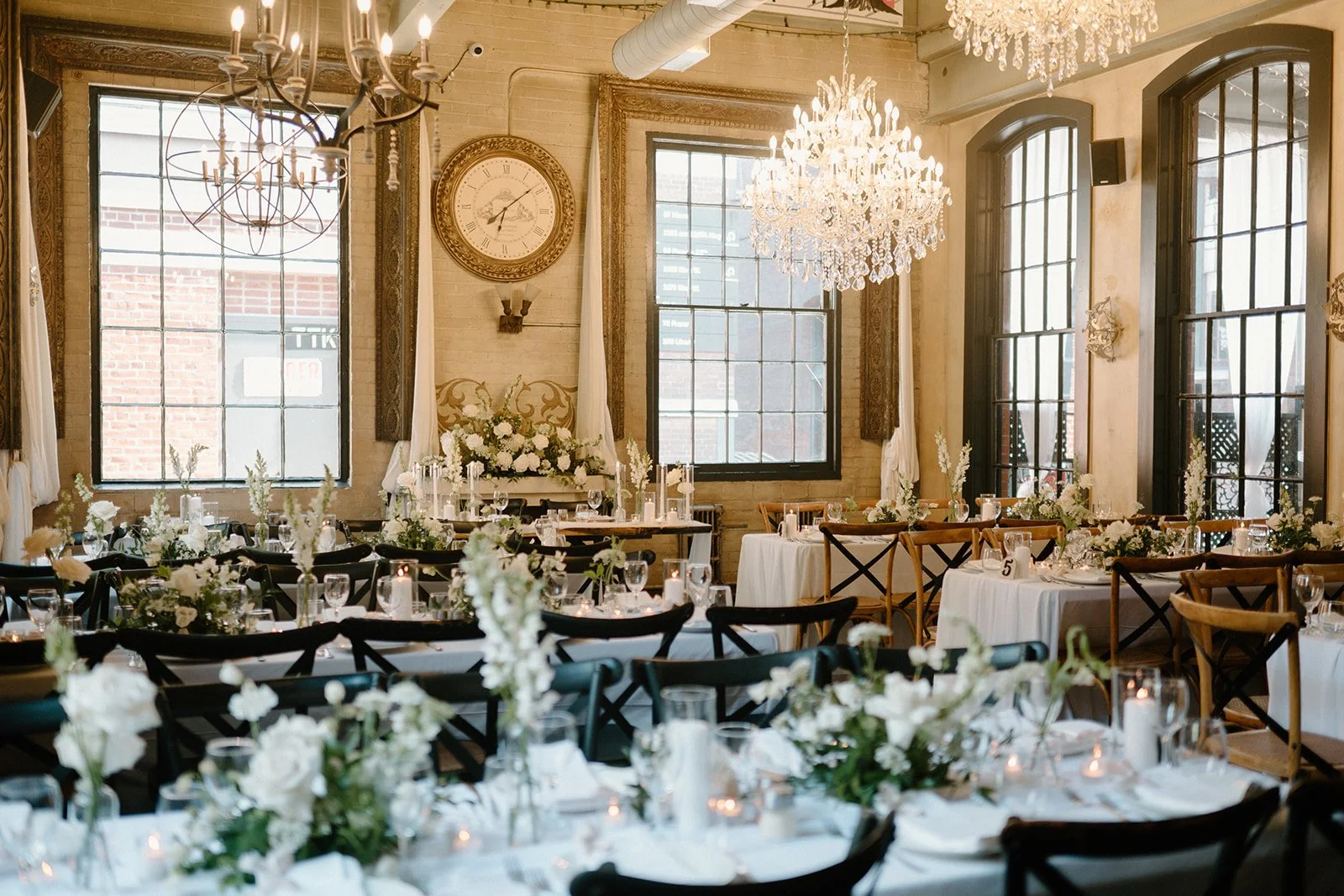 Premium white floral centerpiece created by Dereves Studio, best wedding florist in Toronto for rich, full arrangements