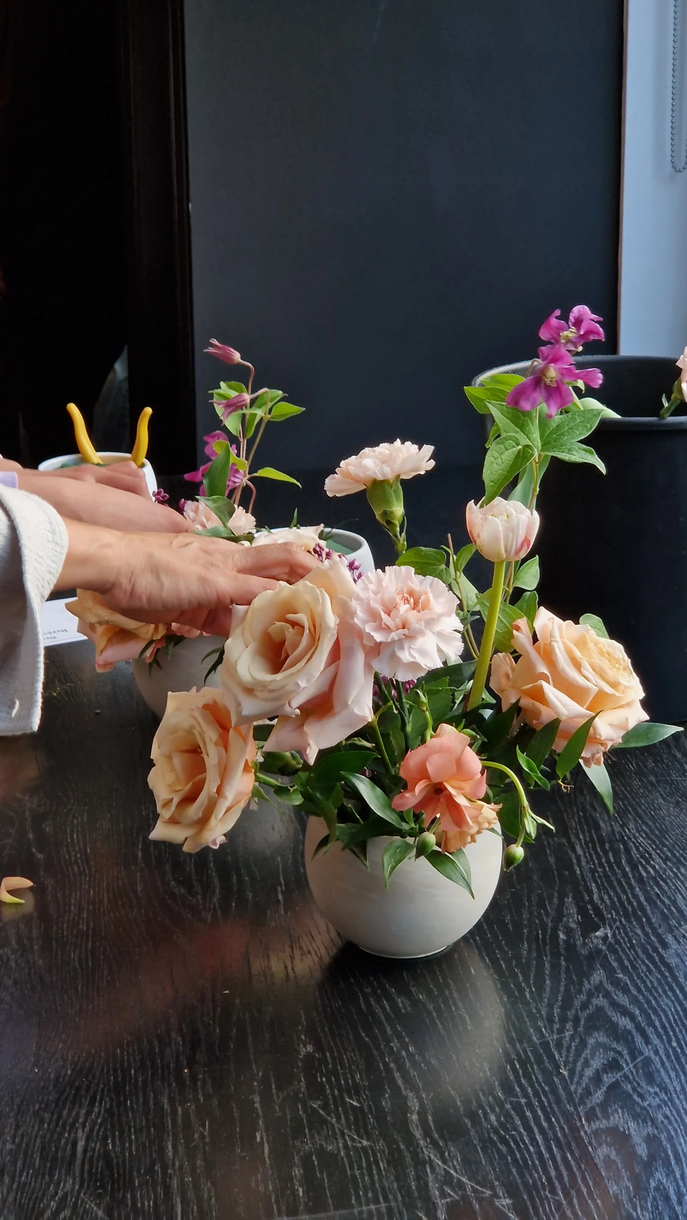 Close-up of floral centerpiece from Toronto workshop with Grow Wild Wines at Anndore House Hotel, brand event portfolio