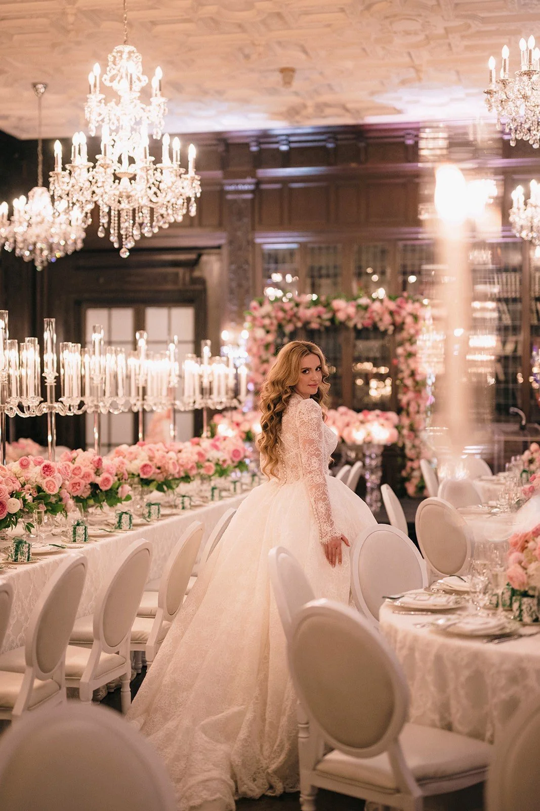 Luxury pink wedding at Casa Loma in Toronto featuring romantic floral design and elegant reception décor by Derêves Studio, a Toronto wedding planner and florist.