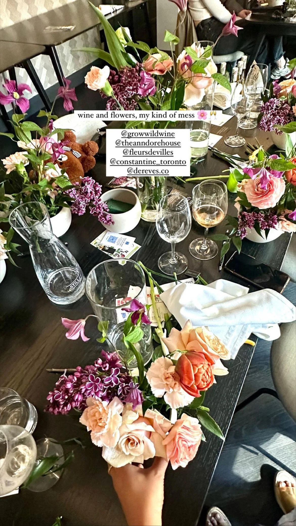Guests creating floral arrangements at Grow Wild Wines workshop in Toronto, experiential event styling by Dereves Studio