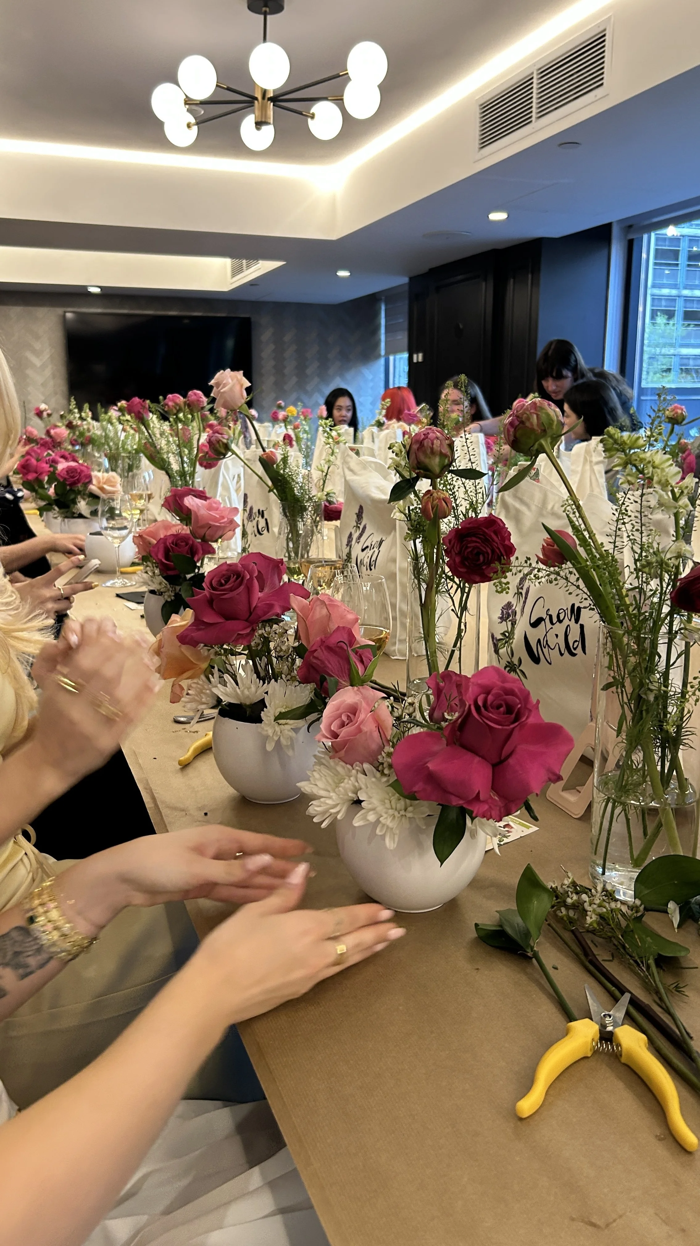 Wide shot of Anndore House Hotel event space in Toronto set for Grow Wild Wines floral workshop, brand portfolio image