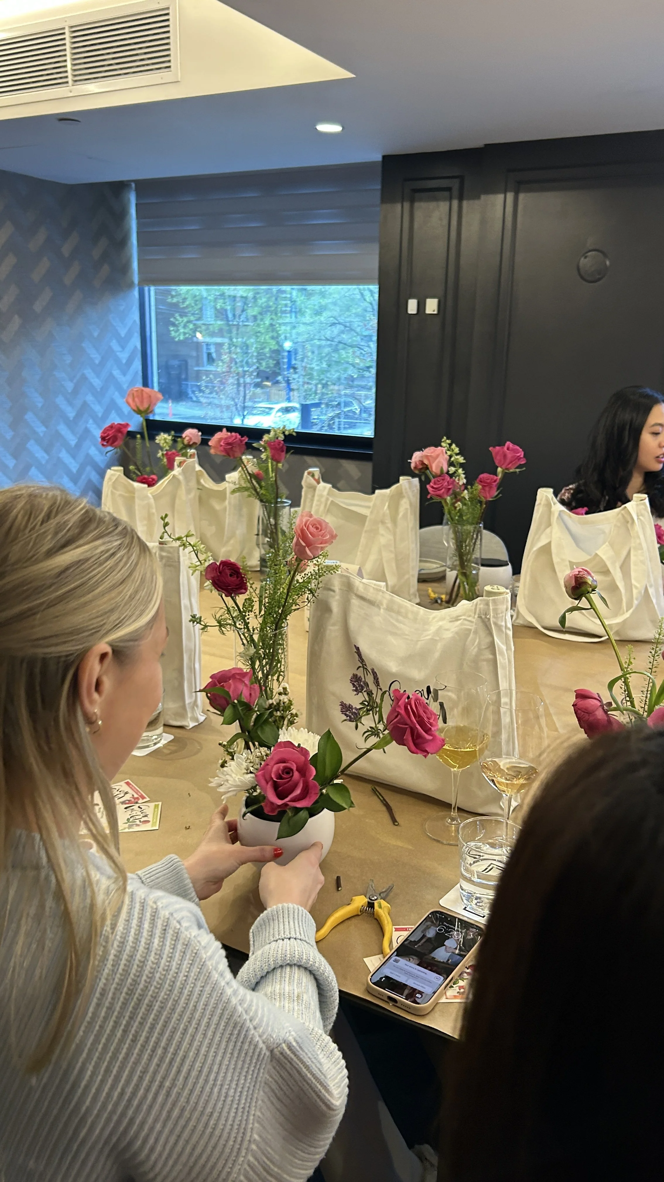 Instructor-led floral workshop in Toronto with Grow Wild Wines, brand activation event hosted by Fleurs de Villes